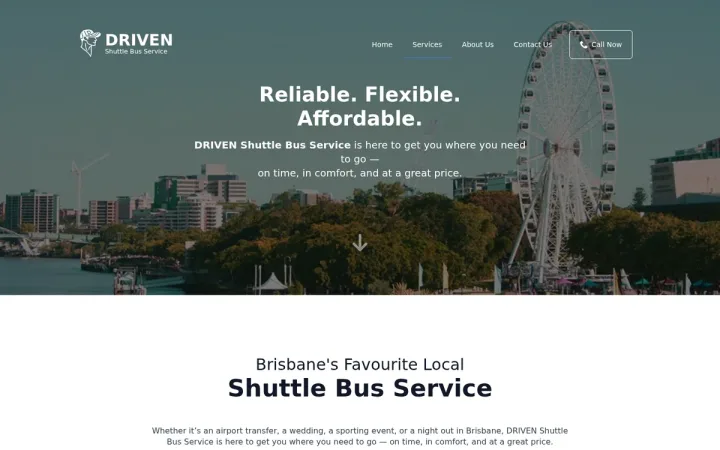 DRIVEN Shuttle Bus Service website desktop view