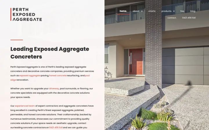 Perth Exposed Aggregate website desktop view