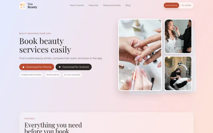 YouBeauty website desktop view