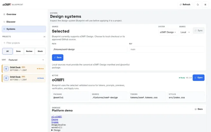 oOMF! Blueprint built-in demo system view