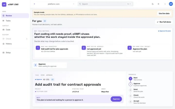oOMF! CMS local sample mode studio view