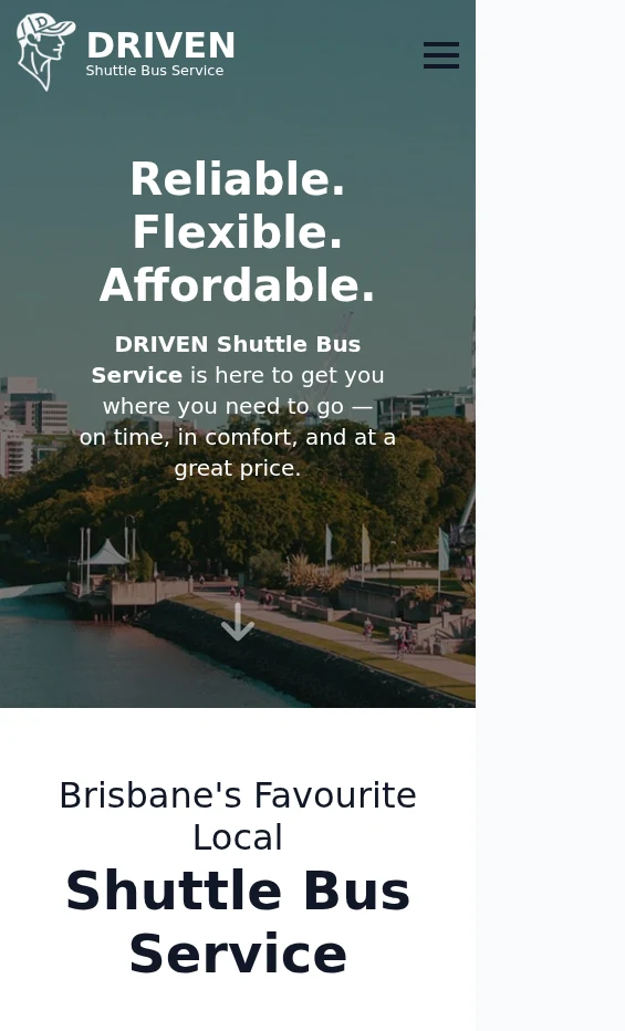 DRIVEN Shuttle Bus Service website mobile view