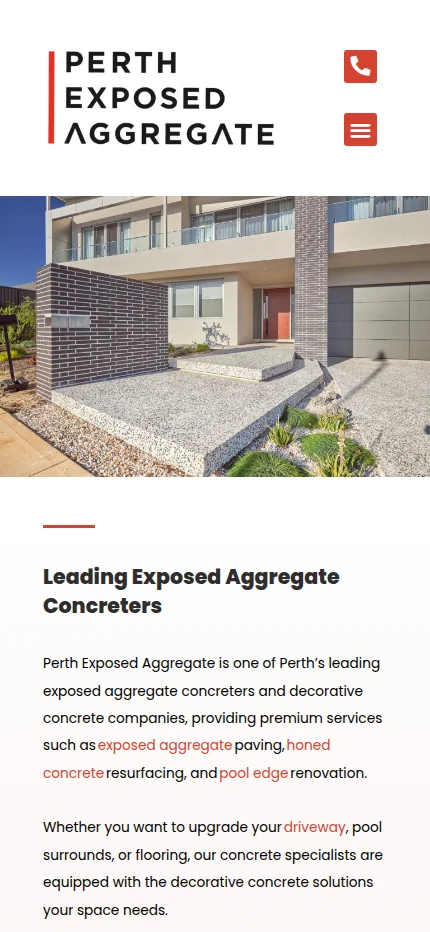 Perth Exposed Aggregate website mobile view