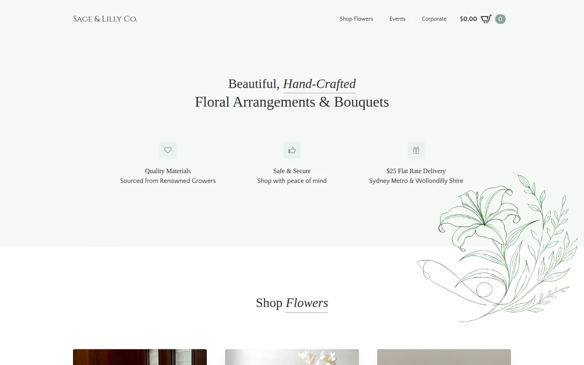 Sage & Lilly Co. website desktop view
