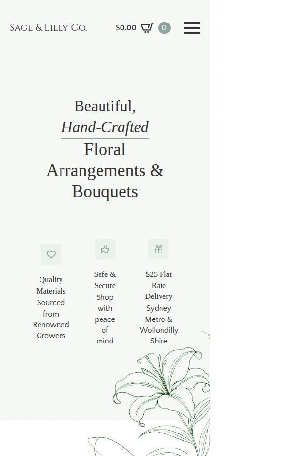 Sage & Lilly Co. website mobile view