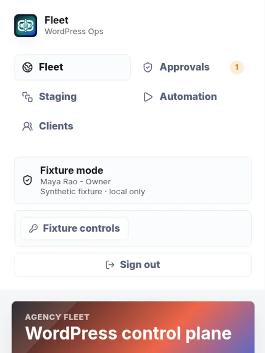 Fleet isolated synthetic fixture overview on mobile