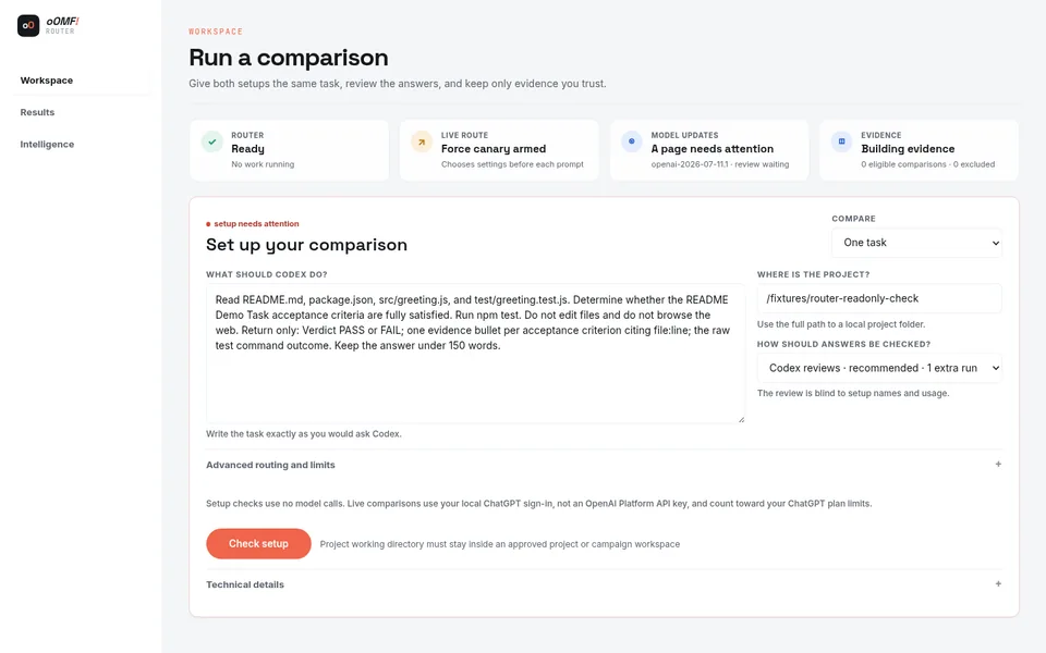 oOMF! Router isolated read-only compare view