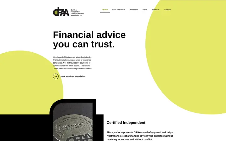 Certified Independent Financial Advisers Association website homepage