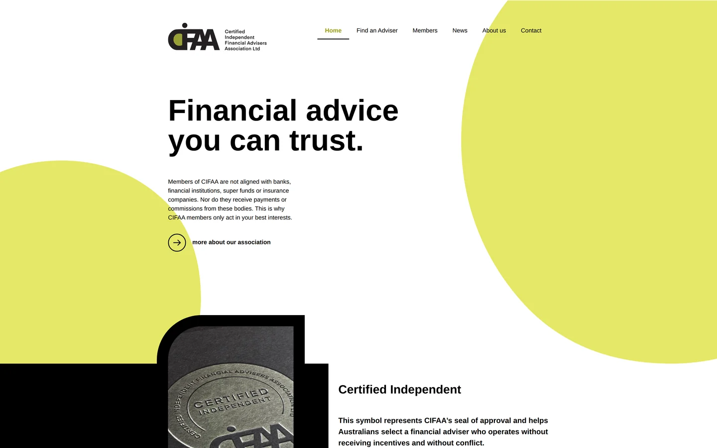 Certified Independent Financial Advisers Association website homepage