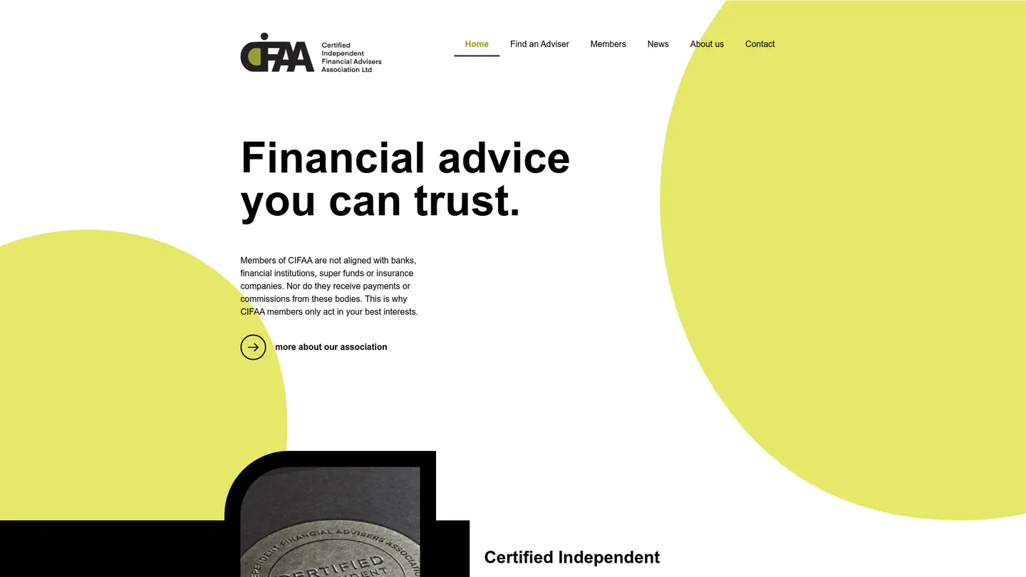 Certified Independent Financial Advisers Association website homepage