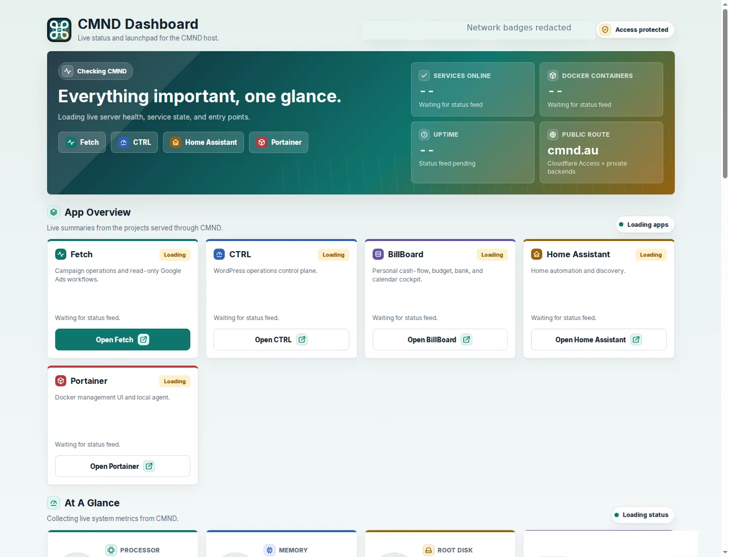Anonymised CMND service registry and operations dashboard