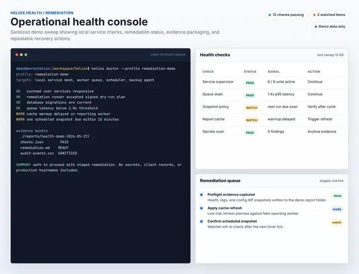 Demo HeliOS health and remediation console