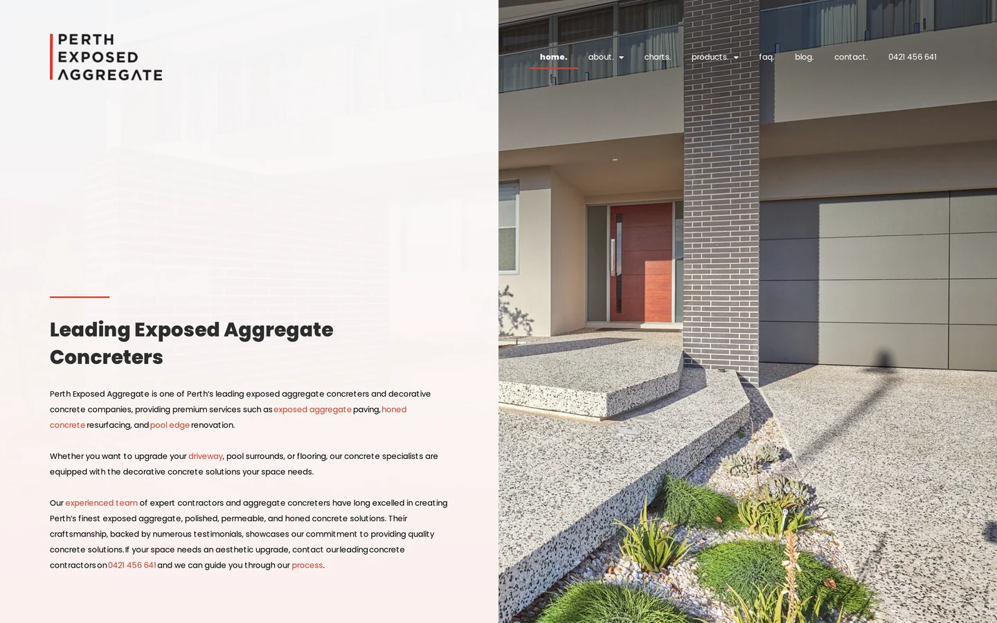 Perth Exposed Aggregate local business website homepage